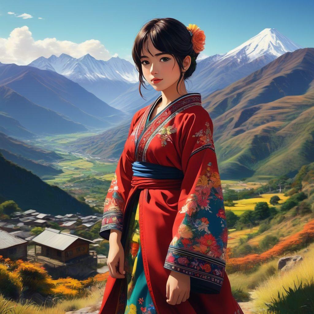 A captivating scene depicting the essence of the Hentai genre, featuring colorful and intricate character designs inspired by anime styles. Include elements representing cultural aspects of Cajalos Andes, like traditional motifs and landscapes in the background. The characters should express various emotions, reflecting the depth of the genre's storytelling. Add a dynamic play of light and shadow to enhance the allure. vibrant colors. super-realistic.